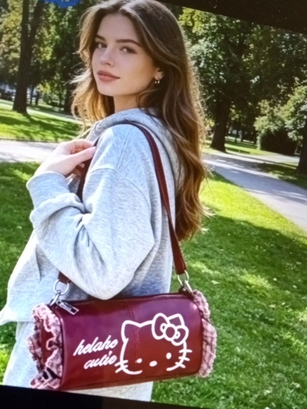 Hello Kitty Barrel Shoulder Bag - Burgundy Red 7x5